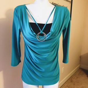 American City Wear Turquoise & Black Necklace Top